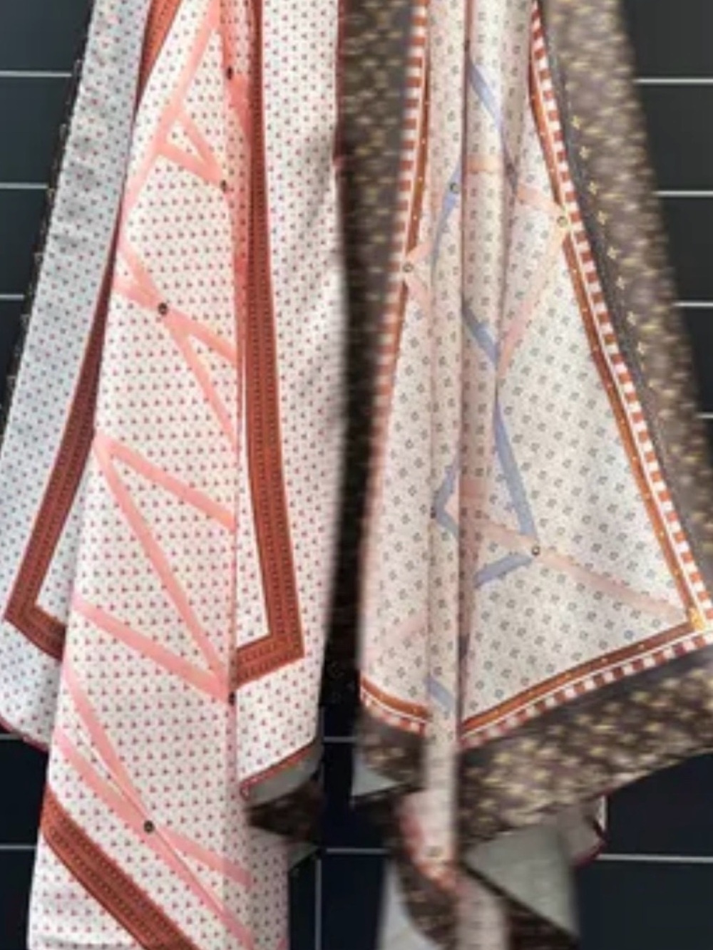 Silky Geometric Print skirt in Pink, Brown and Cream - Picture 2 of 3